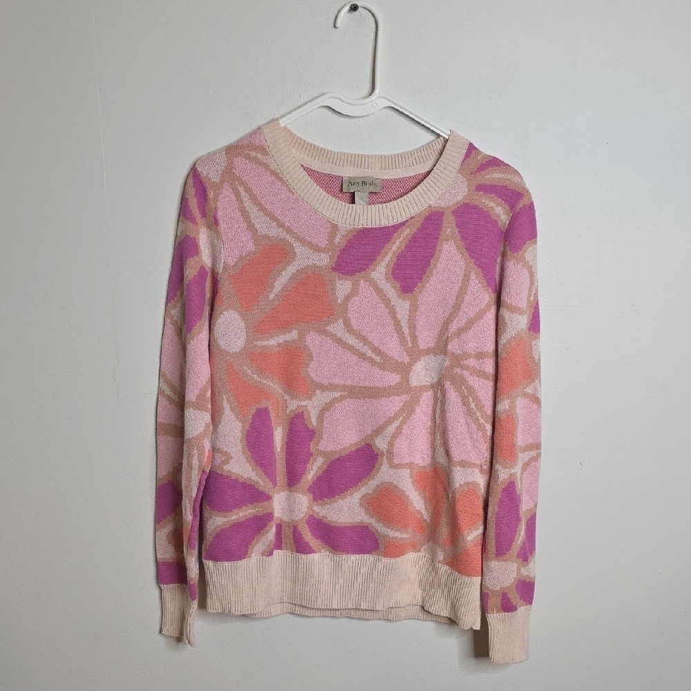 AnyBody Sz Medium Pink and Orange Floral Sweater